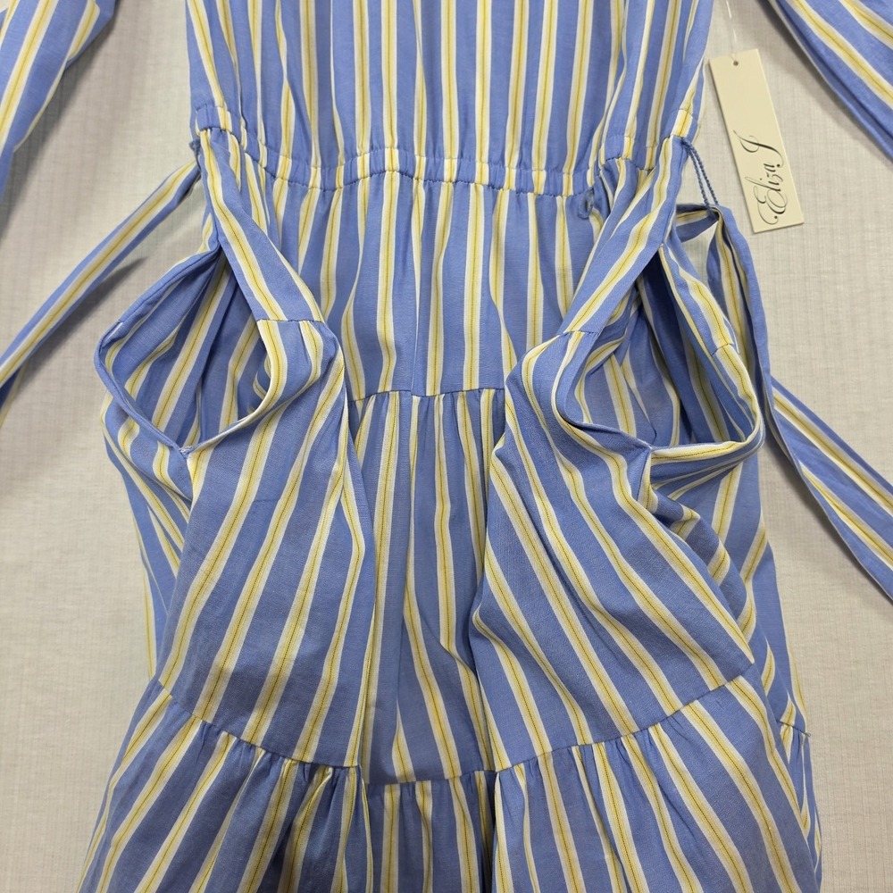 NWT Eliza J Blue Yellow Stripe Tiered Shirtdress Belt Pockets 4 Preppy Coastal - Picture 10 of 15
